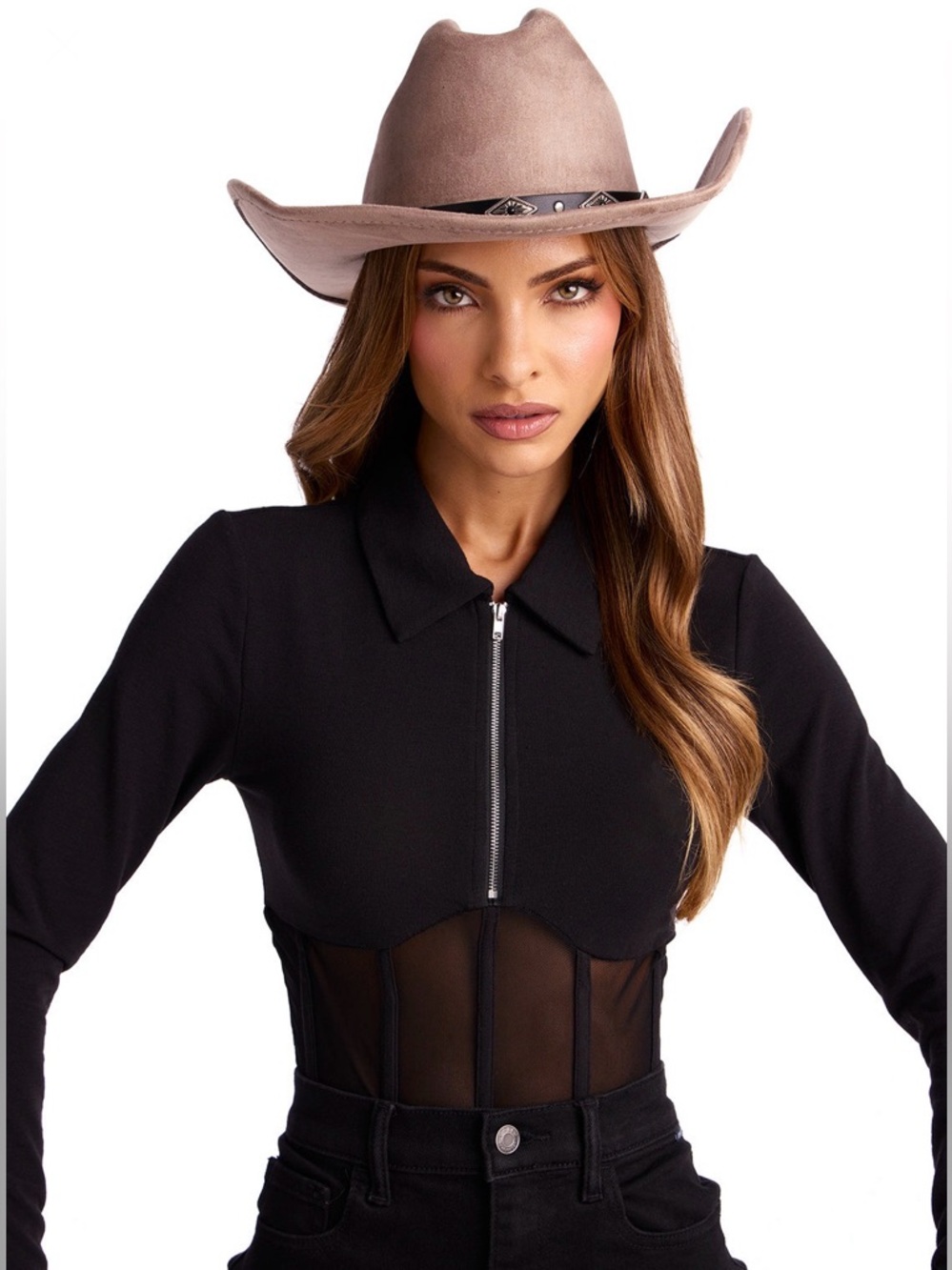 Women's Taupe Western Felt Cowboy Hat